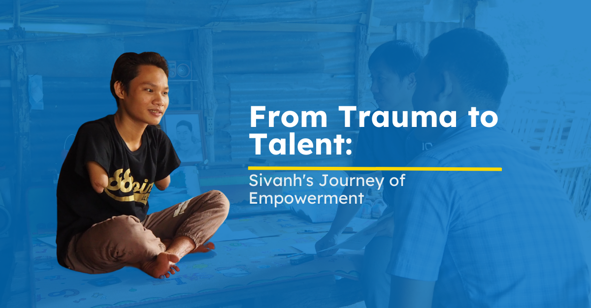 Sivanh Laos Artist - Maybank RISE Empowerment Story Young Laotian male artist with limb difference smiling while seated cross-legged, representing empowerment through inclusive entrepreneurshi